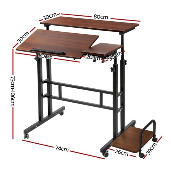 Artiss Laptop Desk Table Adjustable Dark Wood 80CM - Image 2