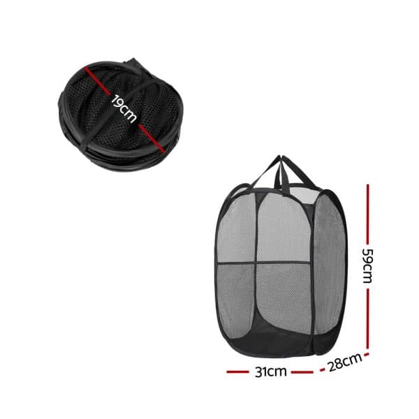 Artiss 2X Laundry Basket Hamper Foldable Black - Image 2