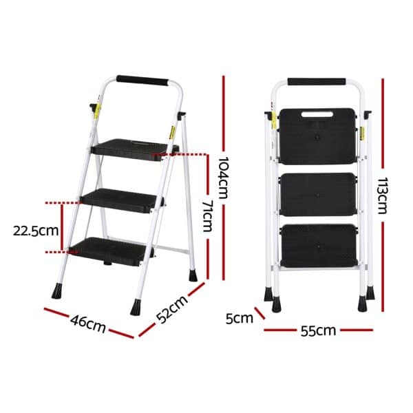 Giantz 3 Step Ladder Multi-Purpose Folding Steel Light Weight Platform - Image 2