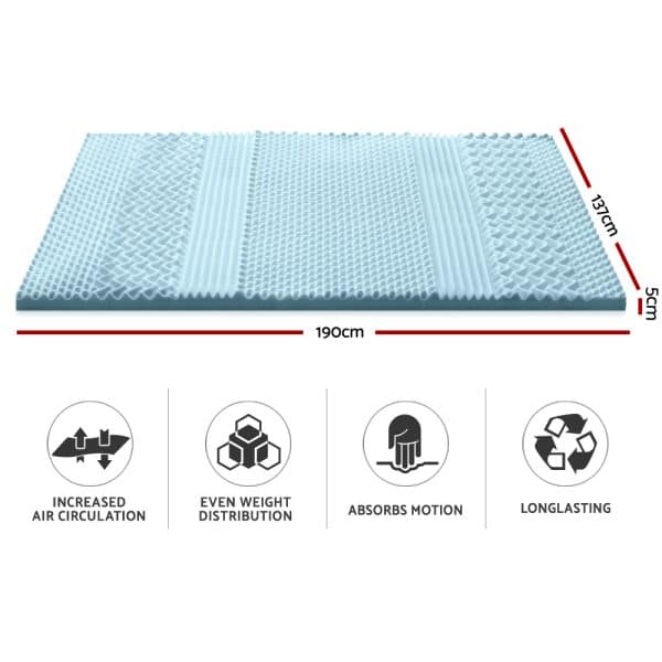 Giselle Bedding Memory Foam Mattress Topper 7-Zone 5cm Double - Image 2