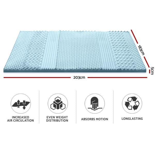 Giselle Bedding Memory Foam Mattress Topper 7-Zone 5cm King - Image 2