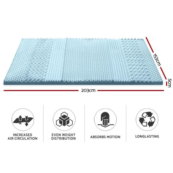 Giselle Bedding Memory Foam Mattress Topper 7-Zone 5cm Queen - Image 2