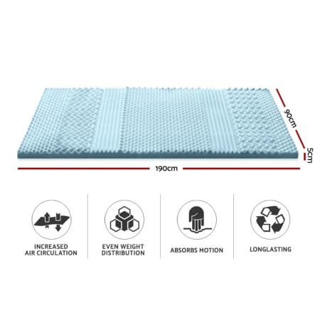 Giselle Bedding Memory Foam Mattress Topper 7-Zone 5cm Single - Image 2
