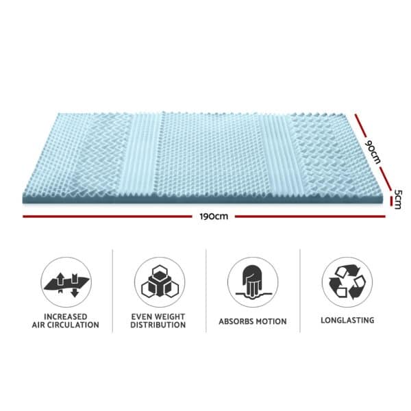 Giselle Bedding Memory Foam Mattress Topper 7-Zone 5cm Single - Image 2