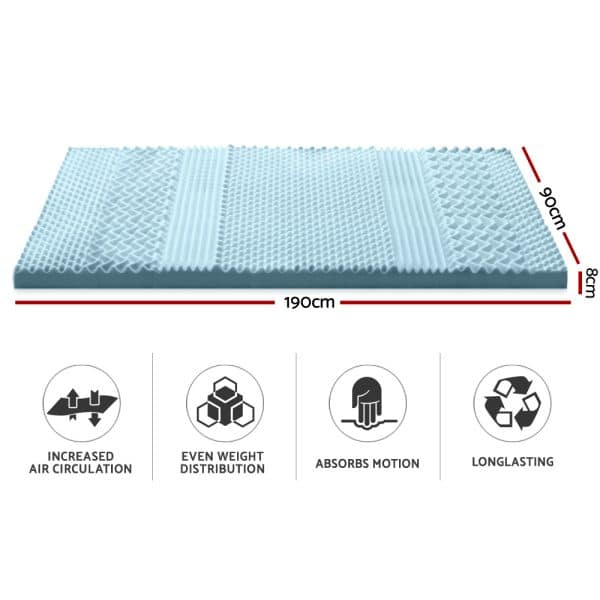 Giselle Bedding Memory Foam Mattress Topper 7-Zone 8cm Single - Image 2