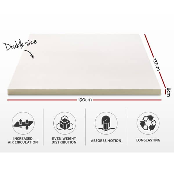 Giselle Bedding Memory Foam Mattress Topper 8cm Double - Image 2