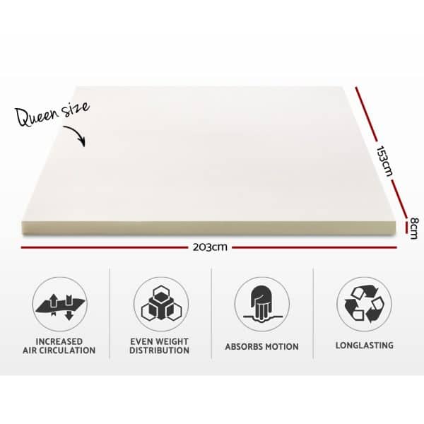 Giselle Bedding Memory Foam Mattress Topper 8cm Queen - Image 2