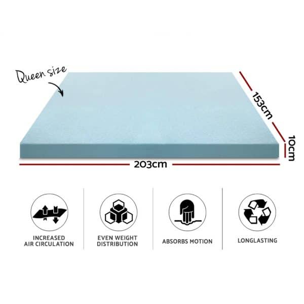 Giselle Bedding Memory Foam Mattress Topper Cool Gel 10cm Queen - Image 2
