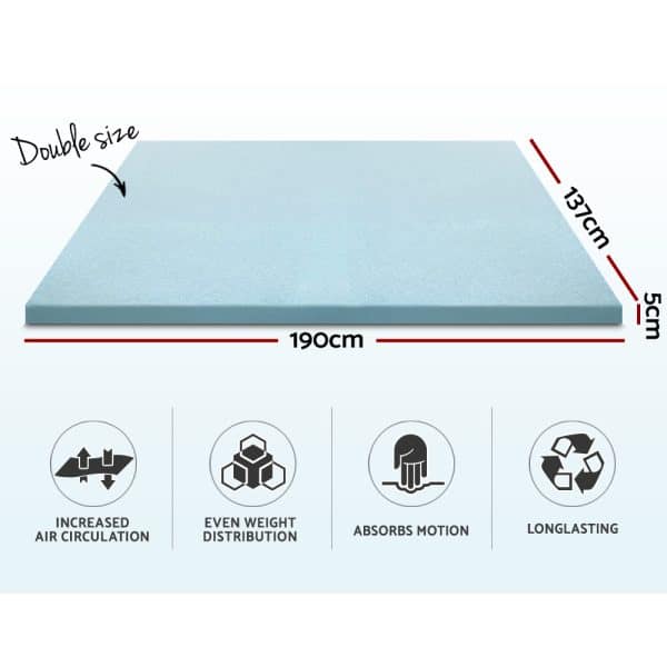 Giselle Bedding Memory Foam Mattress Topper Cool Gel 5cm Double - Image 2