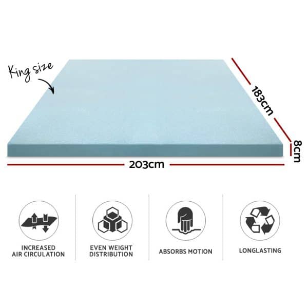 Giselle Bedding Memory Foam Mattress Topper Cool Gel 8cm King - Image 2