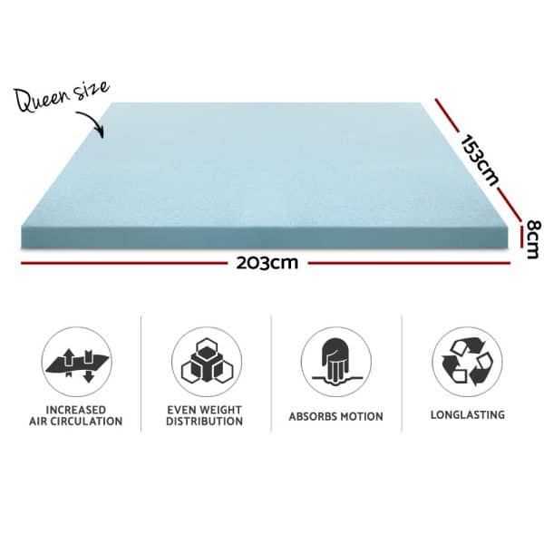Giselle Bedding Memory Foam Mattress Topper Cool Gel 8cm Queen - Image 2
