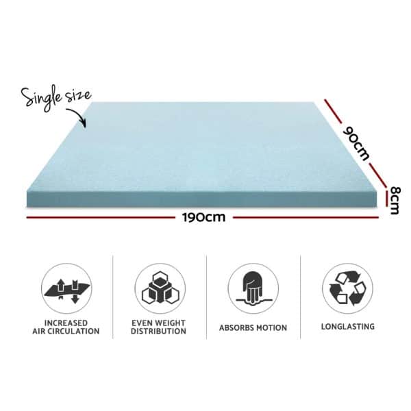 Giselle Bedding Memory Foam Mattress Topper Cool Gel 8cm Single - Image 2