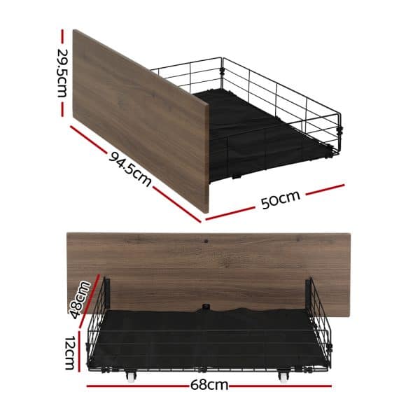 Artiss 2x Bed Frame Storage Drawers Trundle Black - Image 2