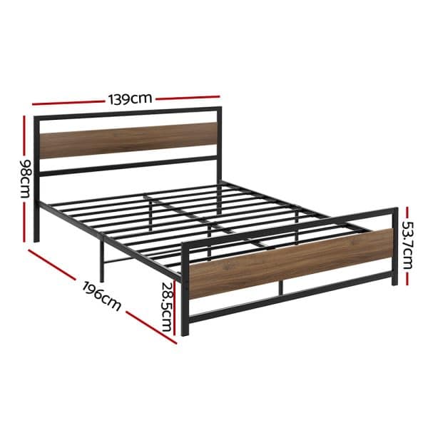 Artiss Bed Frame Double Size Metal Base Mattress Platform Foundation Black DREW - Image 2