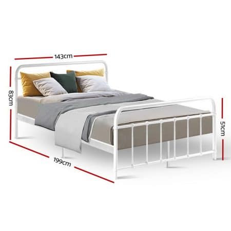 Artiss Bed Frame Metal Frames LEO - Double (White) - Image 2