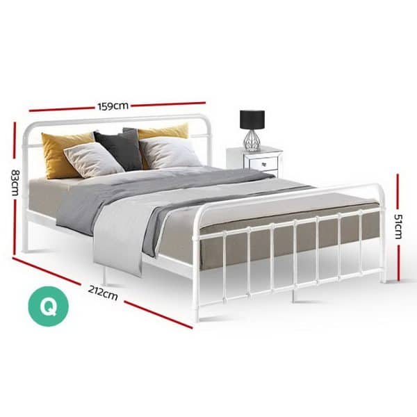 Artiss Bed Frame Metal Frames LEO - Queen (White) - Image 2