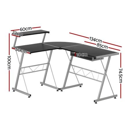 Artiss Computer Desk L-Shape Keyboard Tray Shelf Black - Image 2