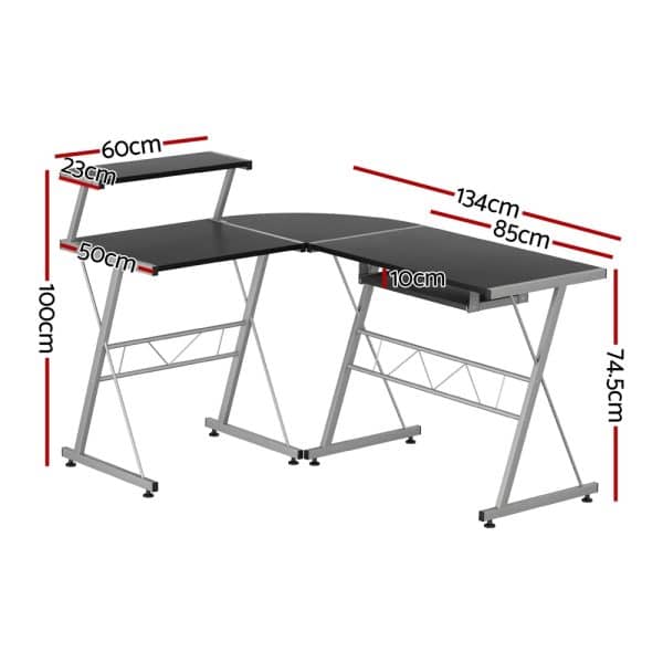 Artiss Computer Desk L-Shape Keyboard Tray Shelf Black - Image 2