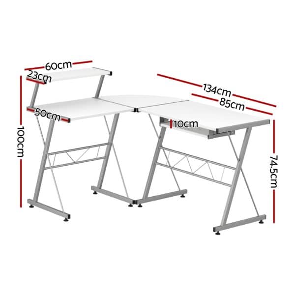 Artiss Computer Desk L-Shape Keyboard Tray Shelf White - Image 2