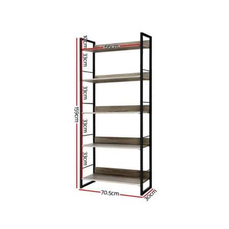 Artiss Bookshelf 5 Tiers - NOE Black and Oak - Image 2