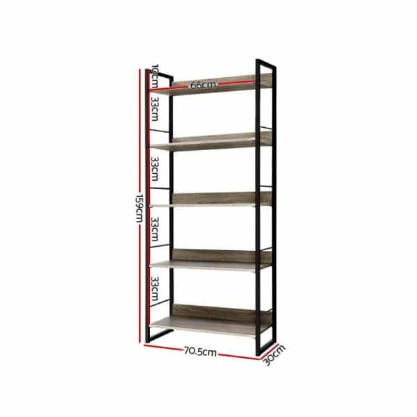 Artiss Bookshelf 5 Tiers - NOE Black and Oak - Image 2