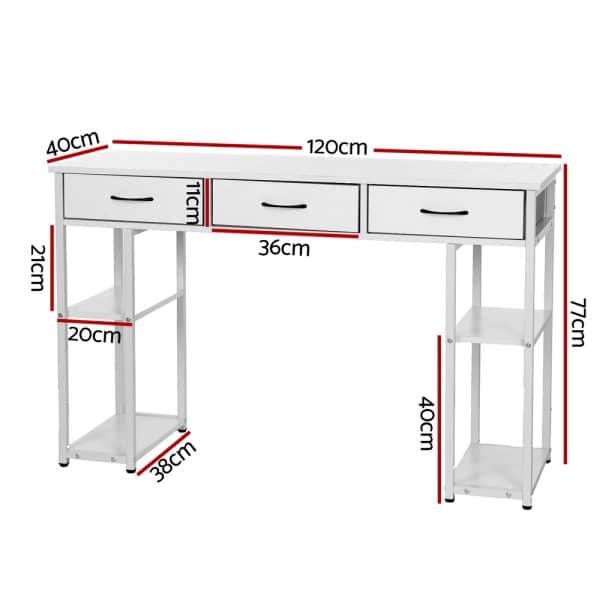 Artiss Computer Desk Drawer Shelves Study Table 120CM White - Image 2