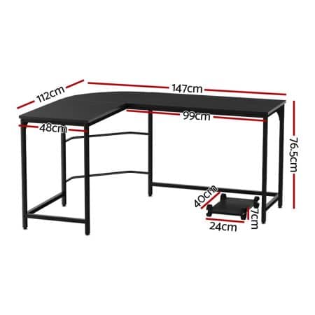 Artiss Computer Desk L-Shape CPU Stand Black 147CM - Image 2
