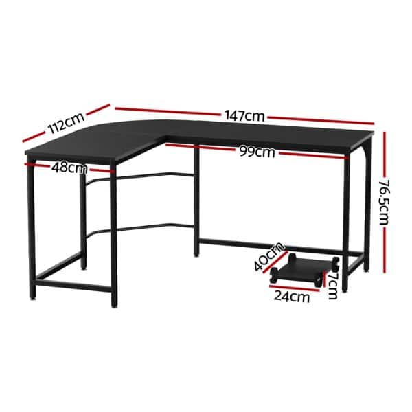 Artiss Computer Desk L-Shape CPU Stand Black 147CM - Image 2