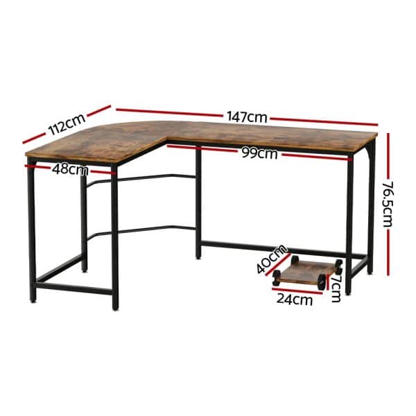 Artiss Computer Desk L-Shape CPU Stand Brown 147CM - Image 2