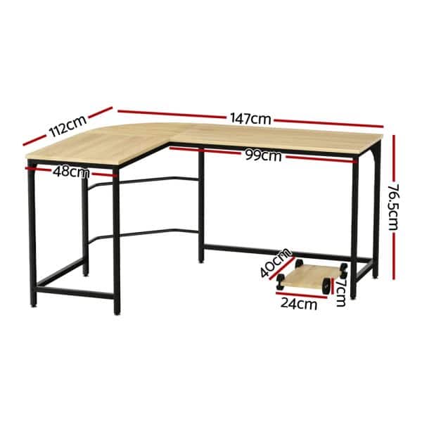 Artiss Computer Desk L-Shape CPU Stand Oak 147CM - Image 2