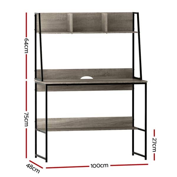 Artiss Computer Desk Bookshelf Storage Grey 100CM - Image 2