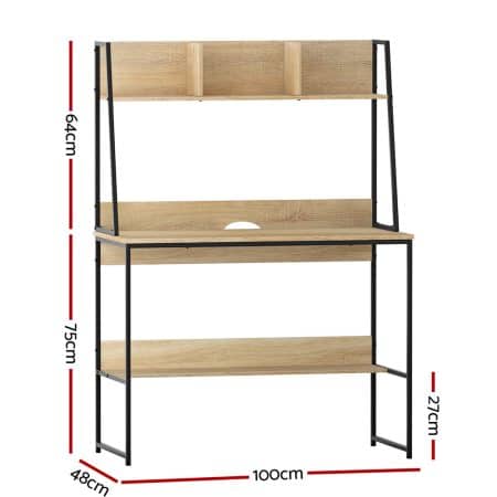 Artiss Computer Desk Bookshelf Storage 100CM Oak - Image 2