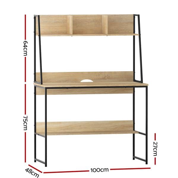 Artiss Computer Desk Bookshelf Storage 100CM Oak - Image 2