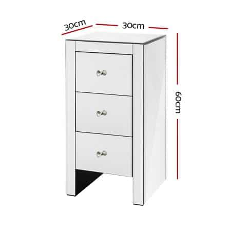Artiss Bedside Table 3 Drawers Mirrored - QUENN Silver - Image 2