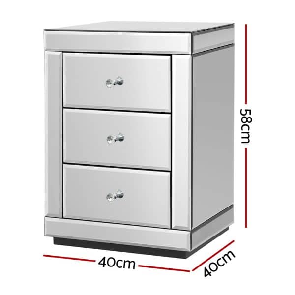 Artiss Set of 2 Bedside Table 3 Drawers Mirrored Glass - PRESIA Silver - Image 2