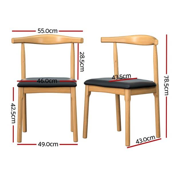 Artiss Dining Chair Rubber Wood Leather Seat Black - Image 2