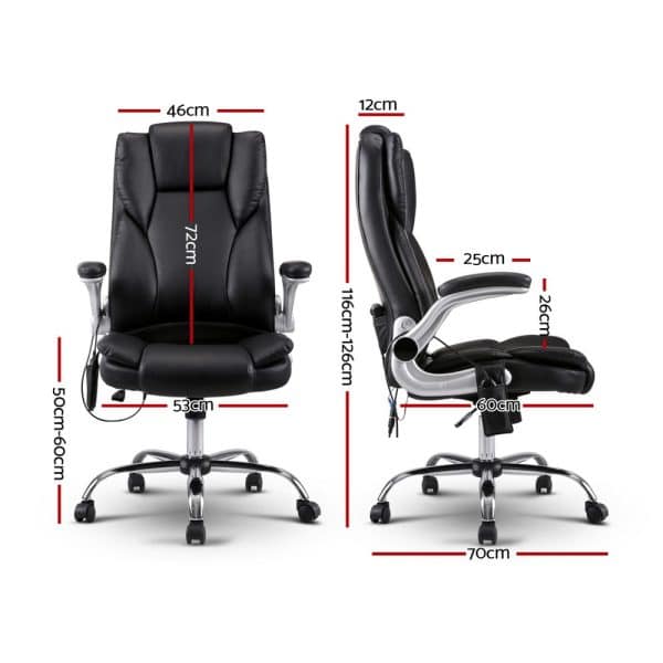 Artiss 8 Point Massage Office Chair PU Leather Black - Image 2
