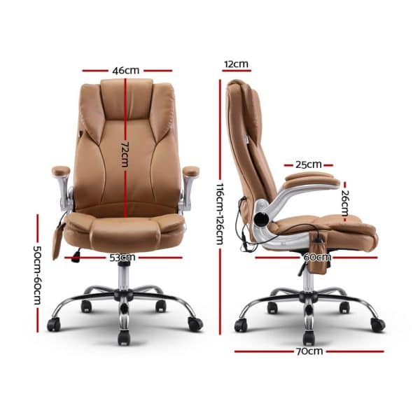 Artiss 8 Point Massage Office Chair PU Leather Brown - Image 2