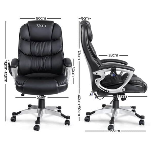 Artiss 8 Point Massage Office Chair Heated Seat PU Black - Image 2