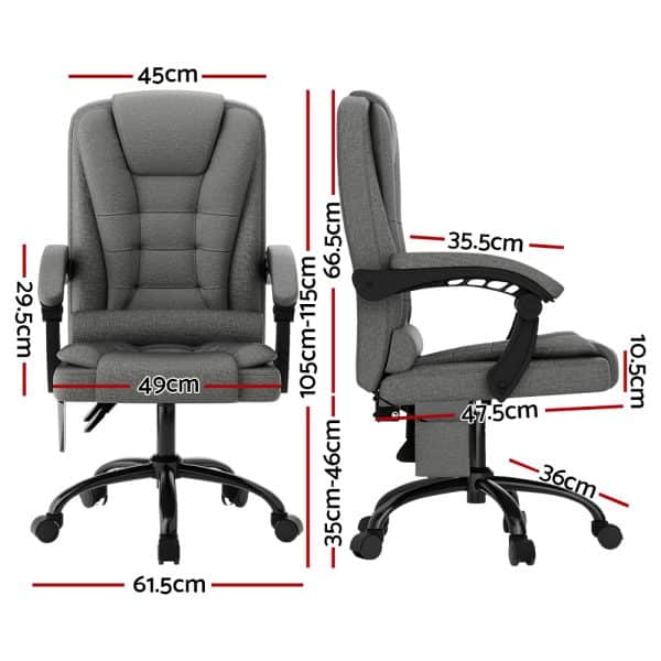 Artiss 2 Point Massage Office Chair Fabric Black - Image 2