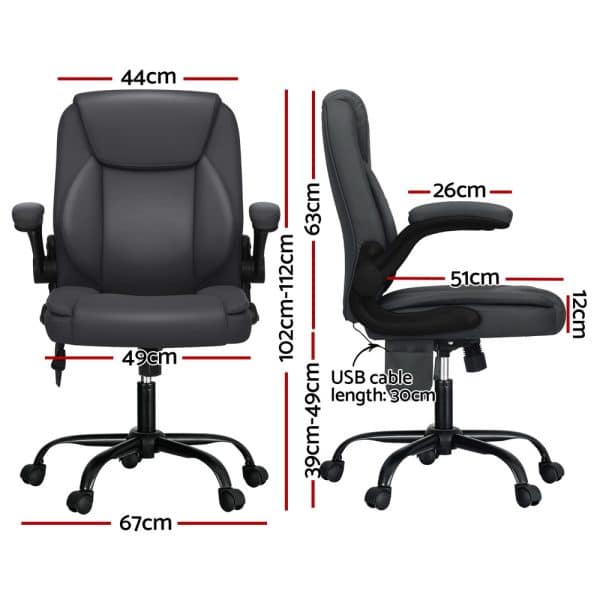 Artiss 2 Point Massage Office Chair Leather Mid Back Grey - Image 2
