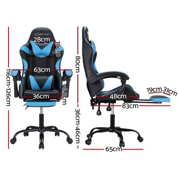 Artiss 2 Point Massage Gaming Office Chair Footrest Cyan Blue - Image 2