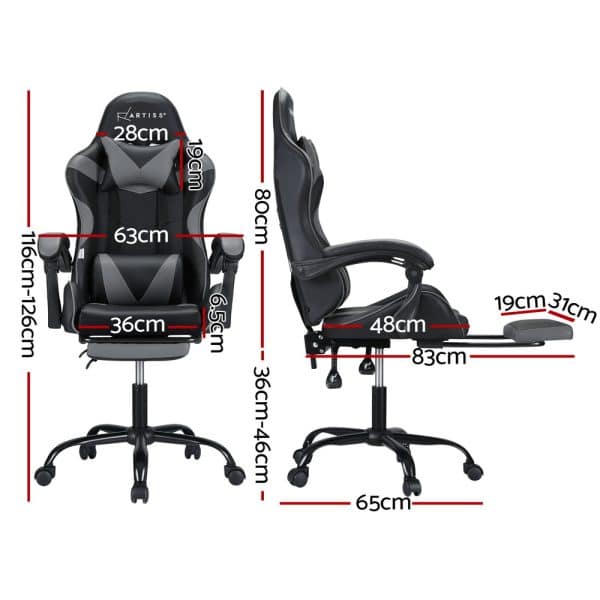 Artiss 2 Point Massage Gaming Office Chair Footrest Grey - Image 2