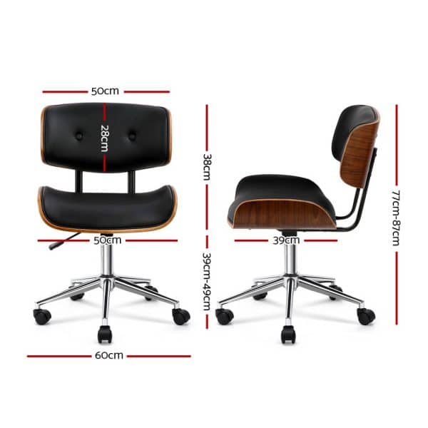 Artiss Wooden Office Chair PU Seat Black Brown - Image 2