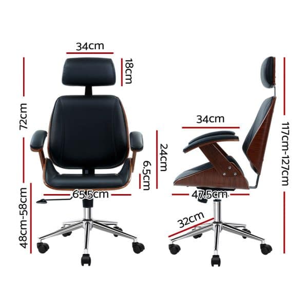 Artiss Wooden Office Chair Leather Seat Black - Image 2