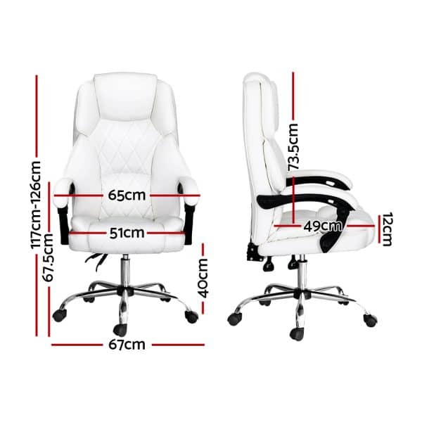 Artiss Executive Office Chair Leather Recliner White - Image 2