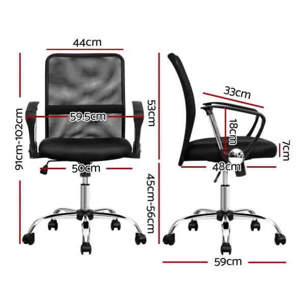Artiss Mesh Office Chair Mid Back Black - Image 2