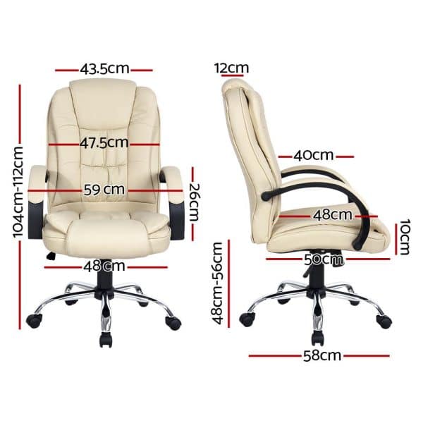 Artiss Executive Office Chair Leather Tilt Beige - Image 2
