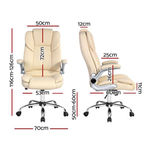 Artiss Executive Office Chair Leather Tilt Beige - Image 2