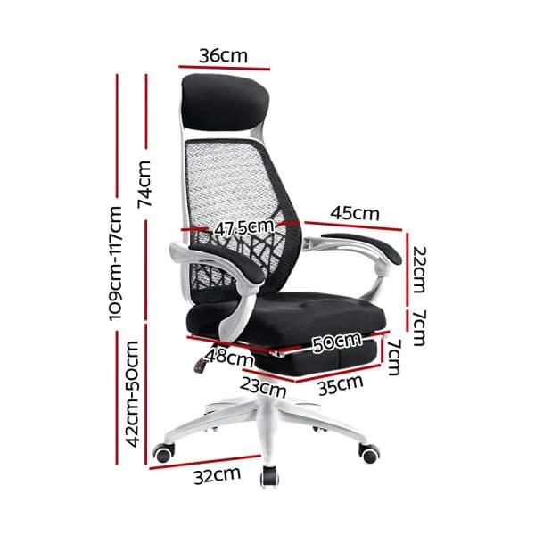 Artiss Mesh Office Chair Recliner Black White - Image 2